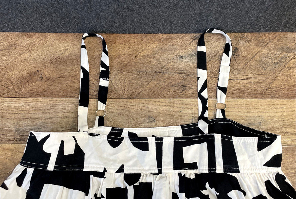 Abel the Label Women's Black White Graphic Tiered Maxi Dress Rayon Sz S