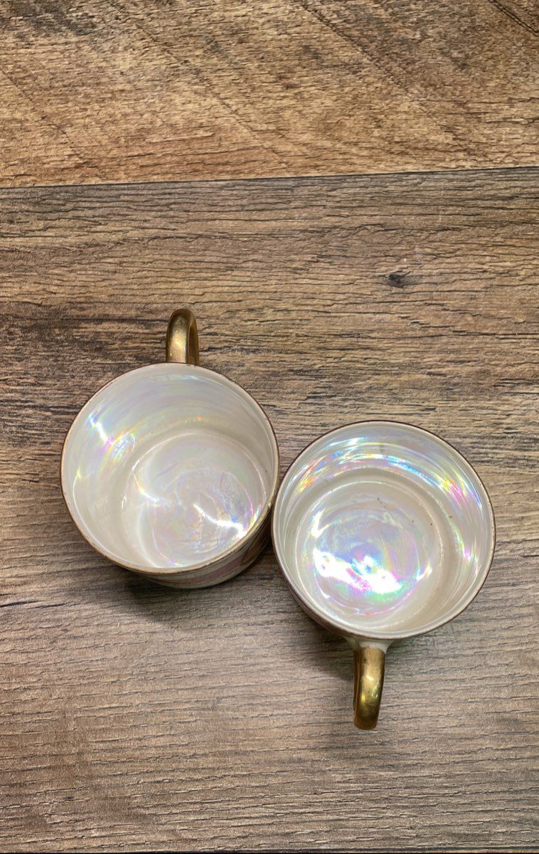 Vintage Lefton China 1798 Courting Couple Teacup & Saucer Set Pink Lusterware