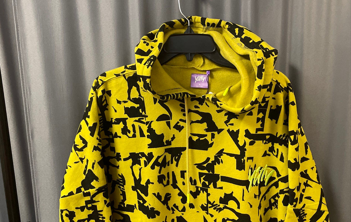 Yitty Women's Major Label Oversized Hoodie Yellow Black Pullover Sz S NWT