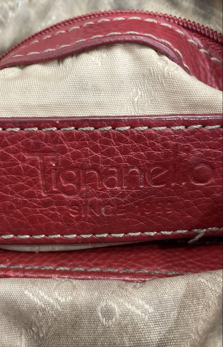 Tignanello Red Pebbled Leather Crossbody Bag Handbag Silver Hardware