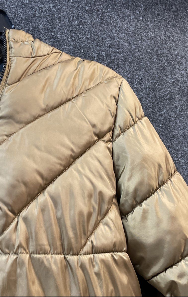Perry Ellis Boy's Tan Brown Hooded Puffer Jacket Chevron Quilted Sz 14/16