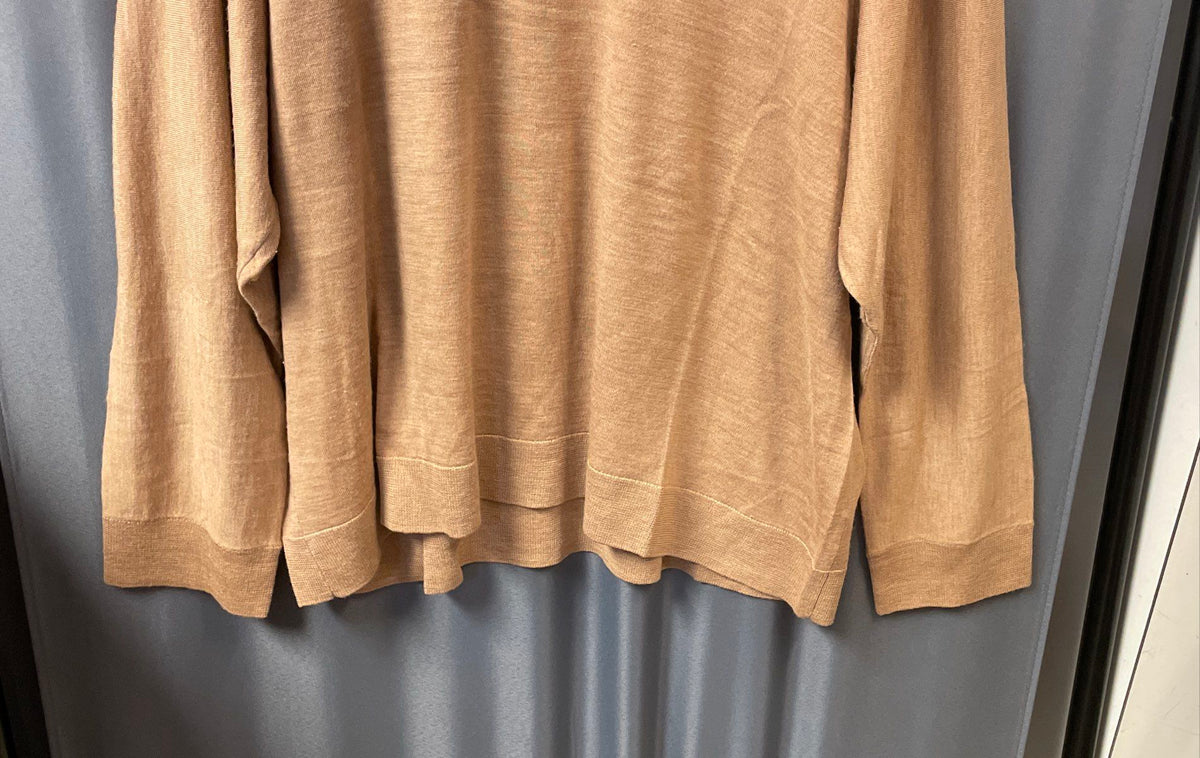 Talbots Plus Women's Tan Merino Wool Ribbed Shoulder Crewneck Sweater Size 3X