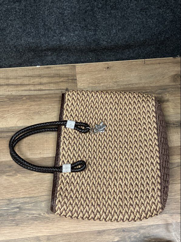 Vintage Brighton Rita Woven Straw Tote Bag Brown Braided Leather Handles