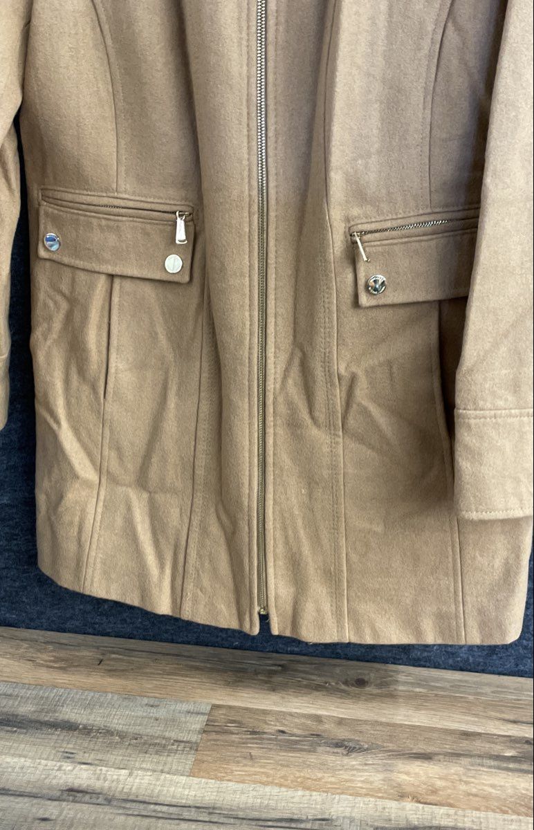 Michael Kors Women's Hooded Wool Blend Jacket Camel Zip Up Sz 14P