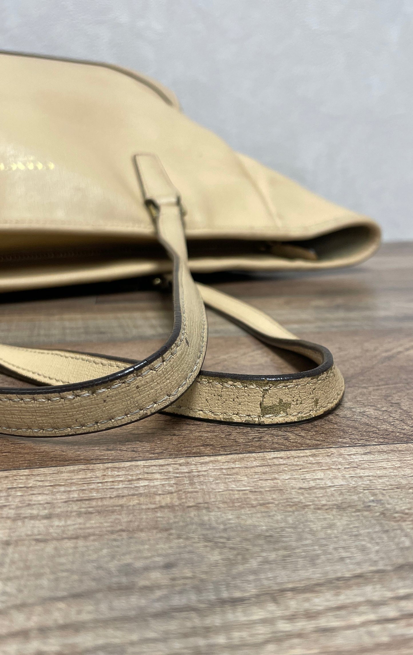 Coach Beige Saffiano Leather City Tote Bag Shoulder Bag Gold Hardware