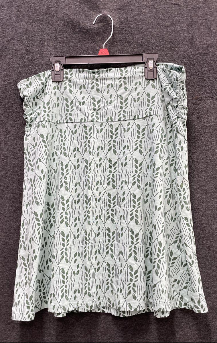 Toad & Co Women's Mint Green Botanical Leaf Print Ruched Side Skirt Size L