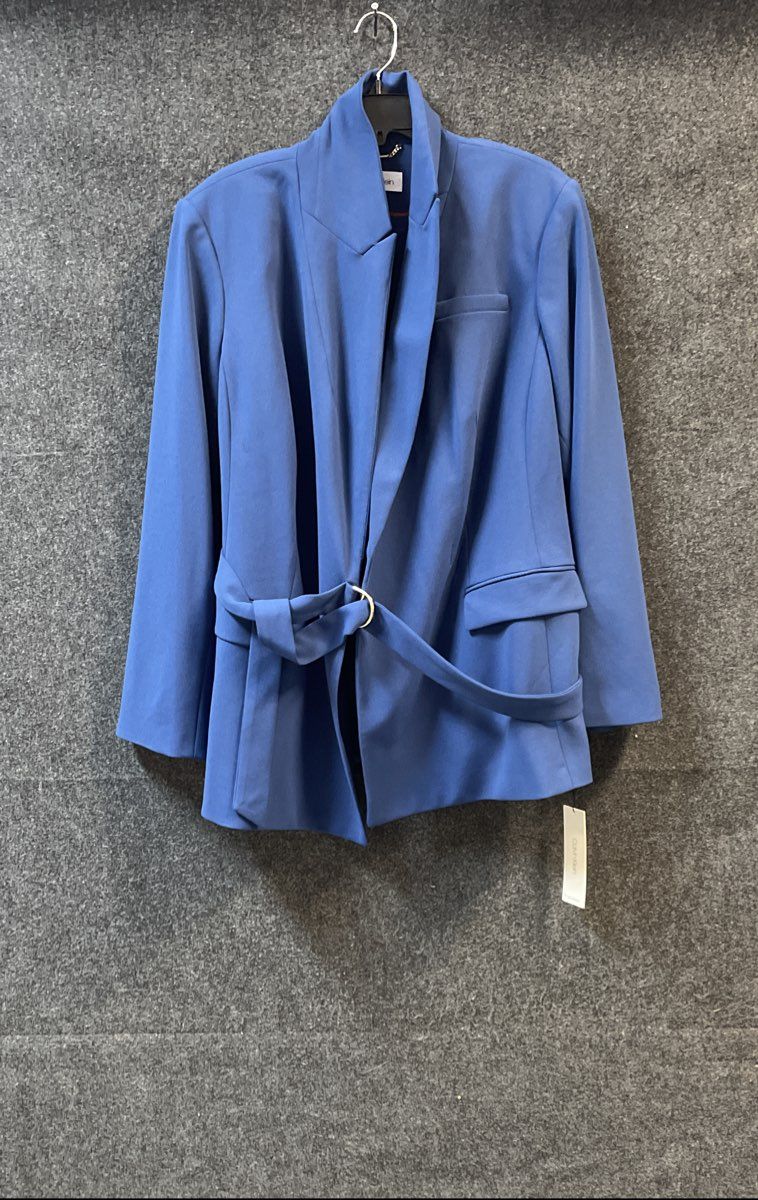 Calvin Klein Women's Blue Belted Peaked Lapel Open Front Blazer NWT Sz 18W