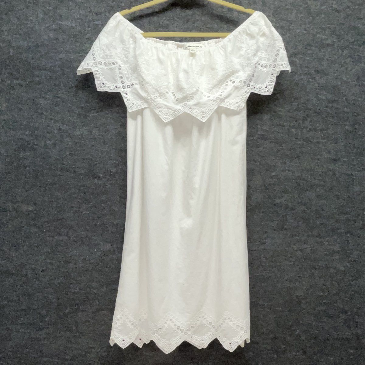 Tantrums Women's White Off The Shoulder Eyelet Lace Cotton Peasant Dress Sz S