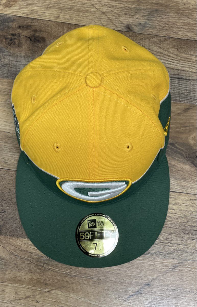 New Era Men's Green Bay Packers Green Yellow 59FIFTY NFL 100 Hat Sz 7 5/8