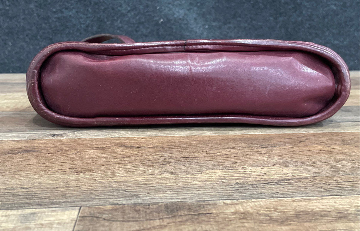 Vintage Etienne Aigner Maroon Leather Shoulder Bag Brass Hardware
