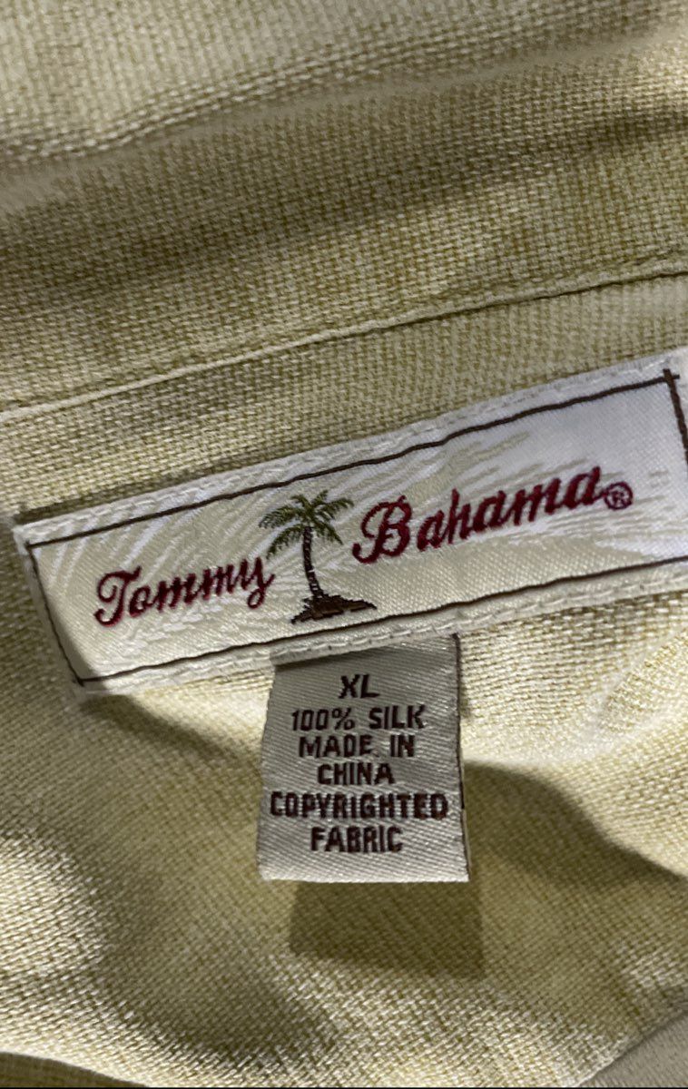 Tommy Bahama Men's Beige Palm Leaf Jacquard 100% Silk Button-Up Shirt Size XL