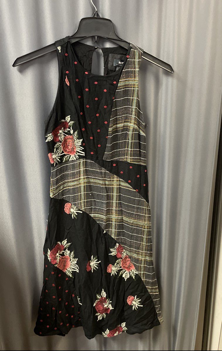 Maeve Anthropologie Women Mixed Fabric Floral Plaid Polka Dot Dress Size 4