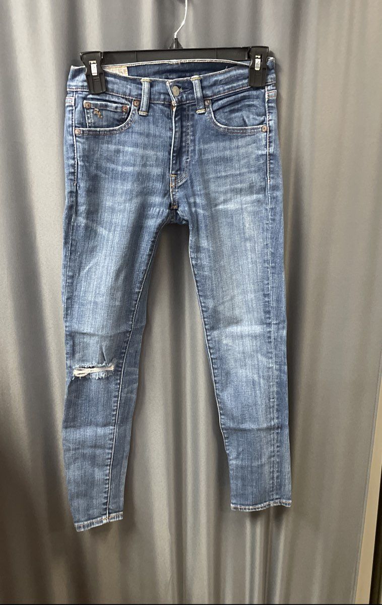 Polo Ralph Lauren Women's Tompkins Skinny Crop Jeans Blue Distressed Sz 26
