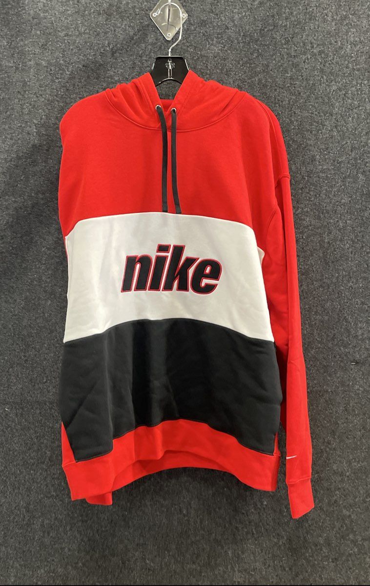 Nike Men's Red White Black Colorblock Sportswear Pullover Hoodie Logo Sz XXL