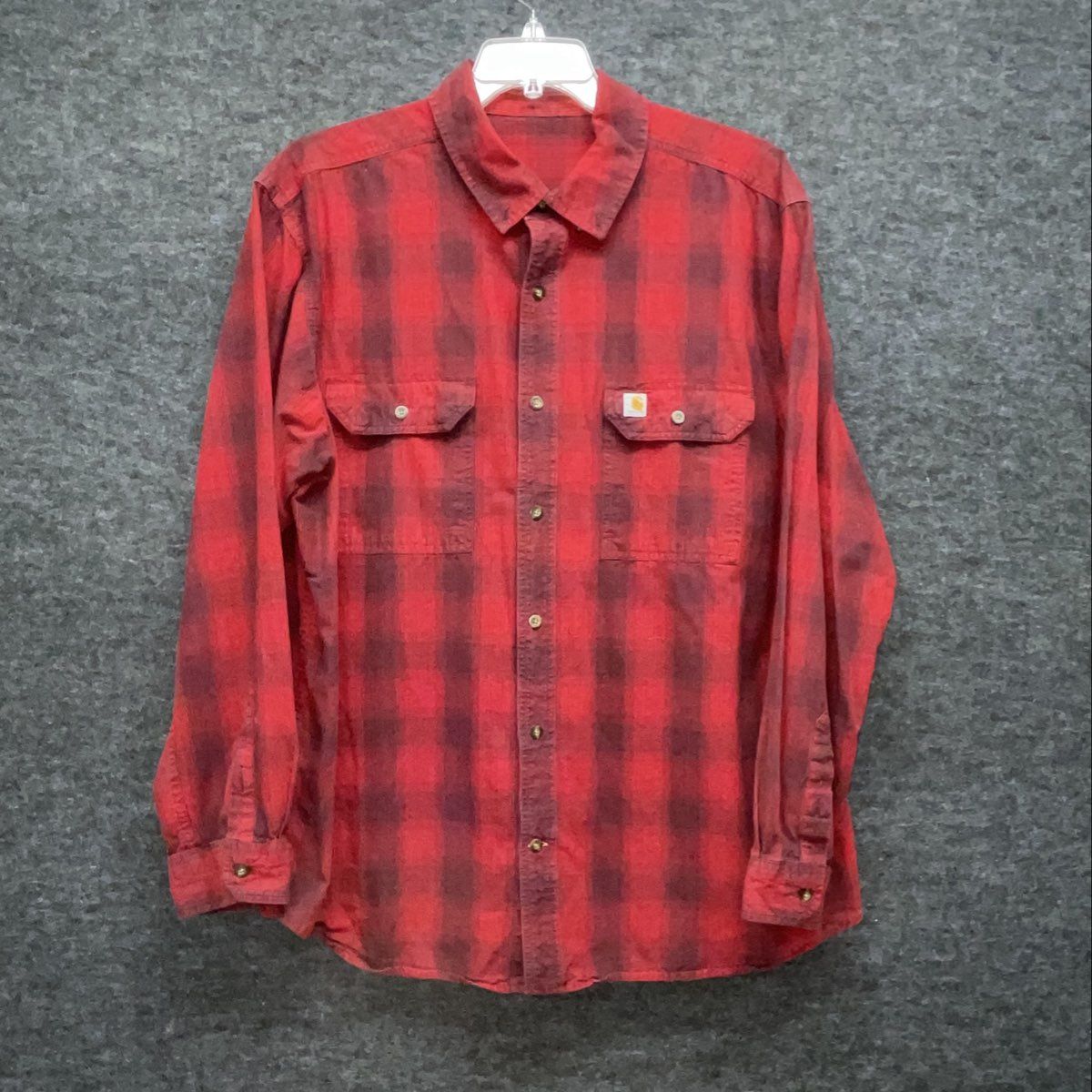 Carhartt Men's Red Plaid Flannel Long Sleeve Button Up Shirt Sz 2XL
