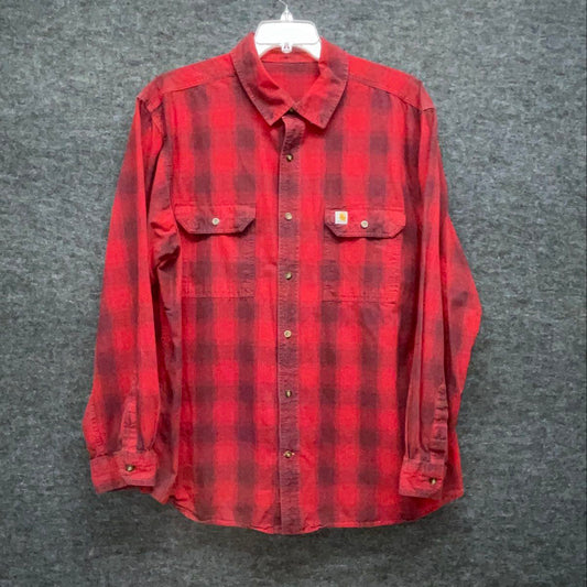 Carhartt Men's Red Plaid Flannel Long Sleeve Button Up Shirt Sz 2XL