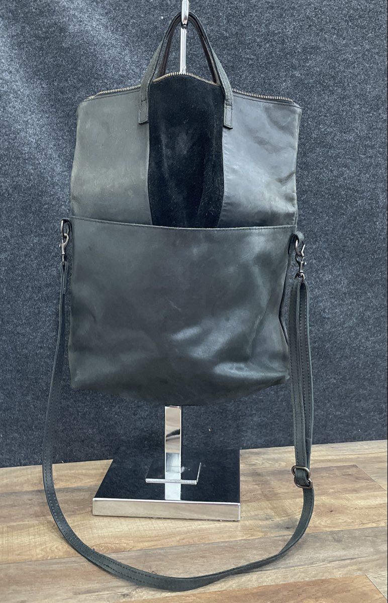 ABLE Black Leather and Suede Crossbody Tote Bag Large Top Handle