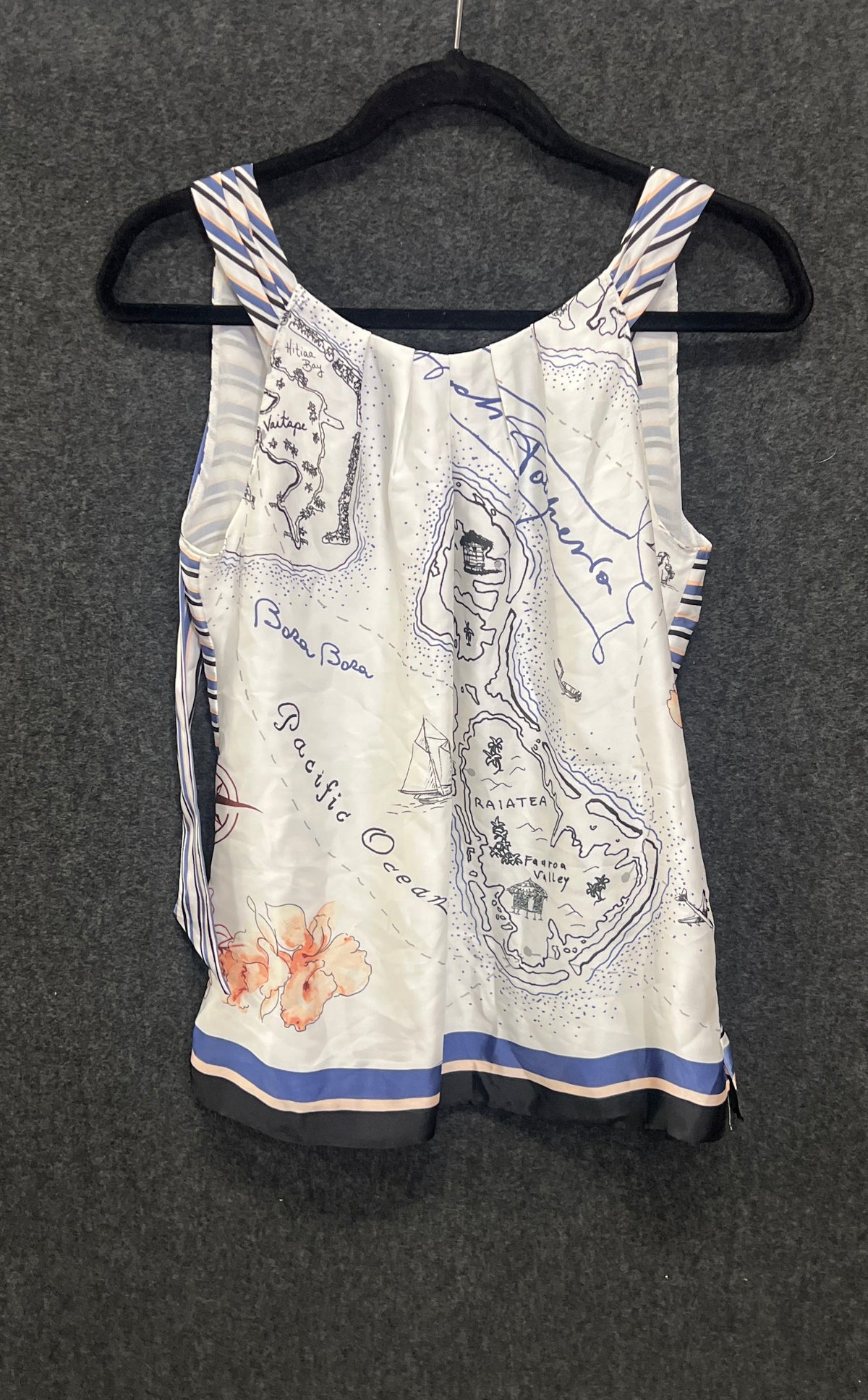 White House Black Market Women's Bora Bora Map Striped Sleeveless Top Sz XS