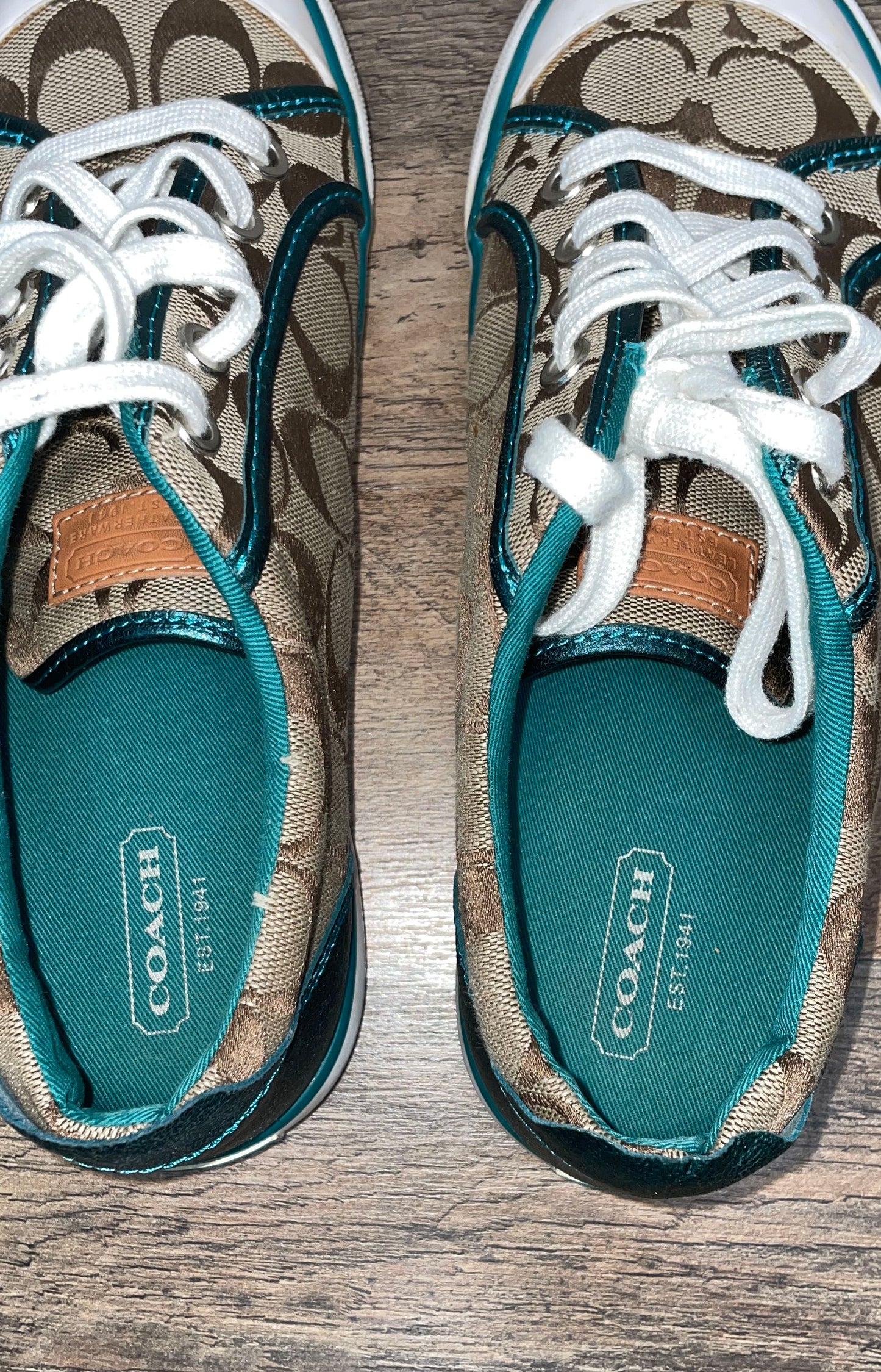 Coach Barrett Signature Khaki Teal Women's Low Top Sneakers Size 8B