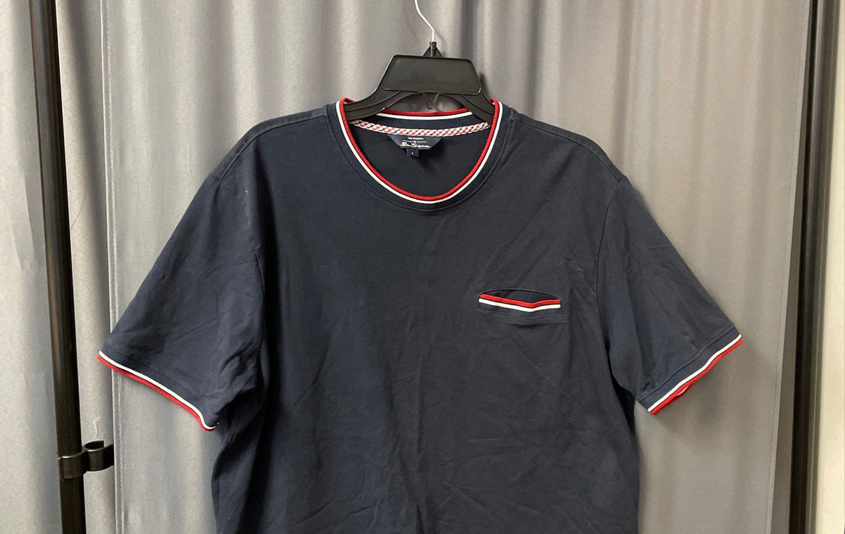 Ben Sherman Men's Navy Blue Stripe Tipped Pocket Crew Neck T-Shirt Size L