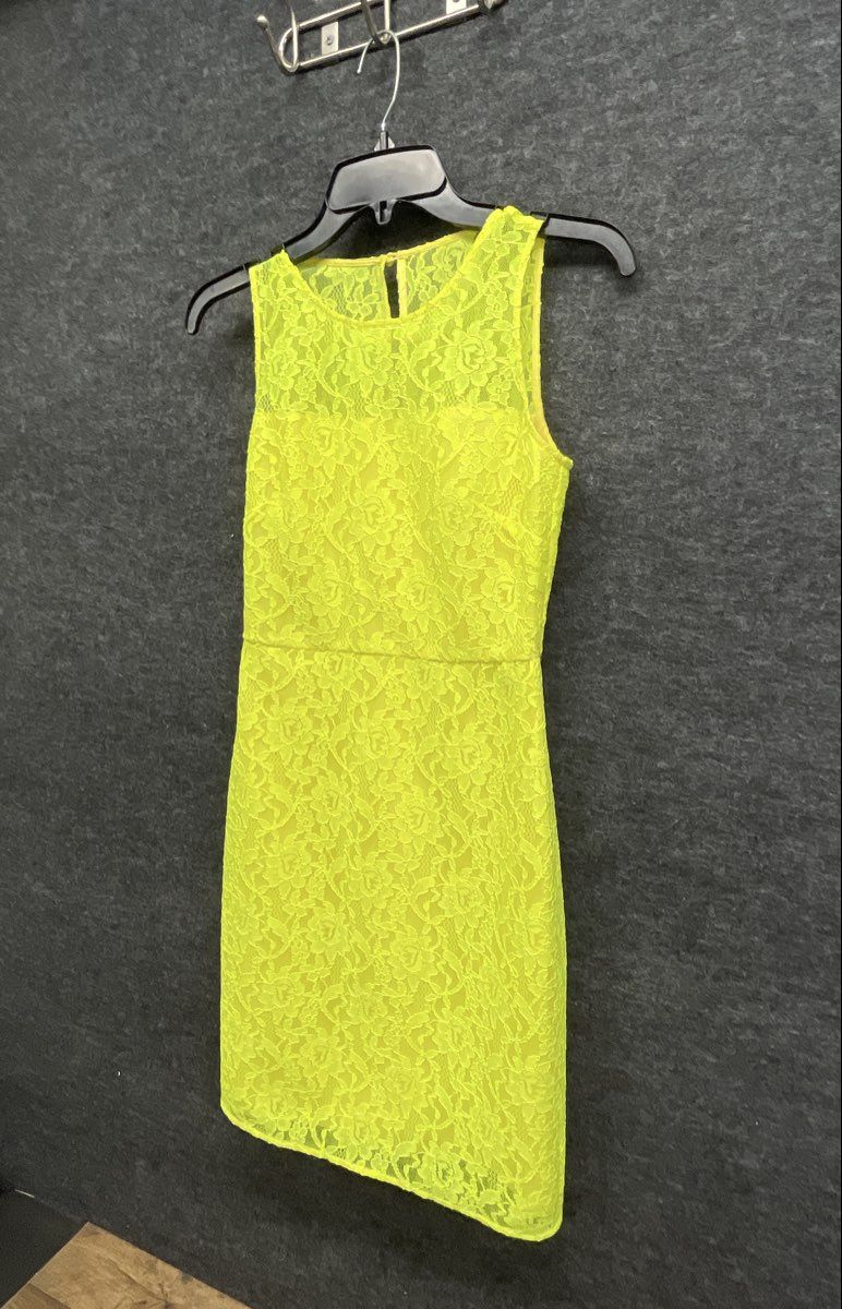 J.Crew Women's Neon Yellow Floral Lace Sleeveless Keyhole Sheath Dress Size 00