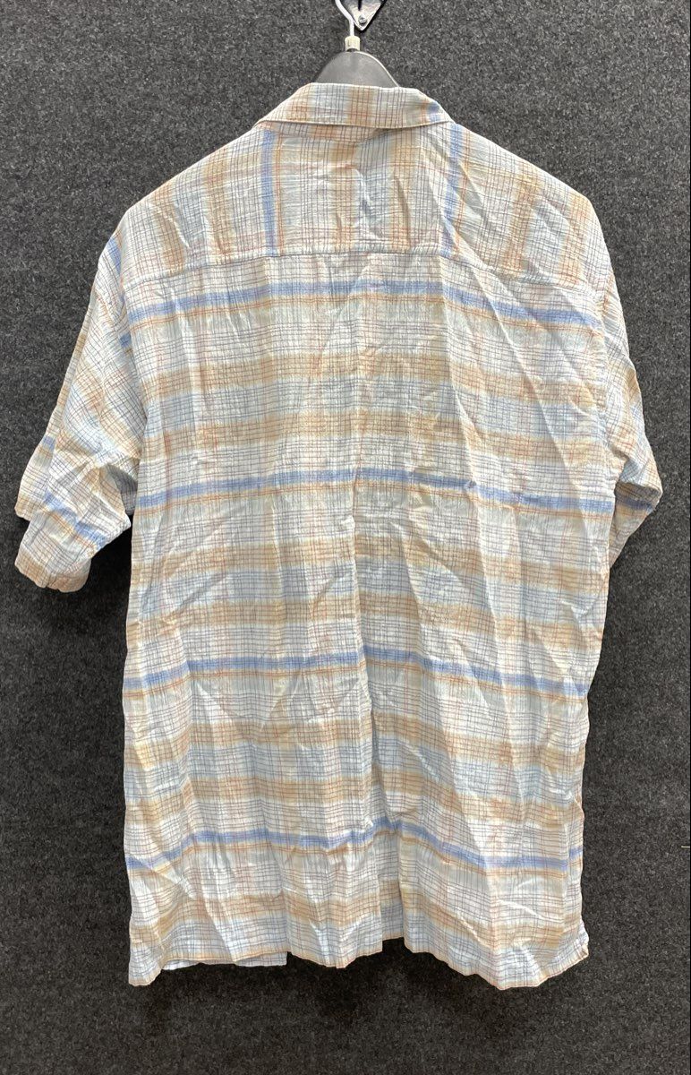 Patagonia A/C Steersman Plaid Shirt Organic Cotton Short Sleeve Blue Tan Sz XL