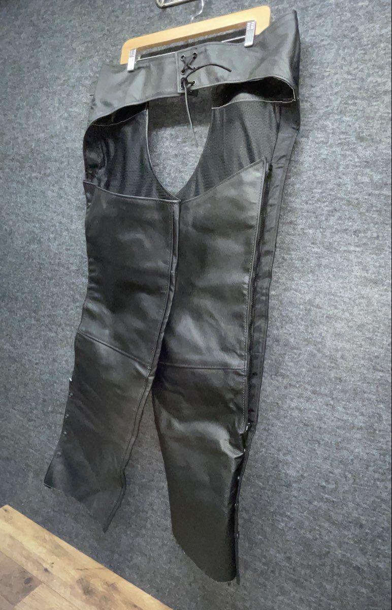 Black Leather Men's Motorcycle Riding Chaps Belted Lace Up YKK NWT Sz 42