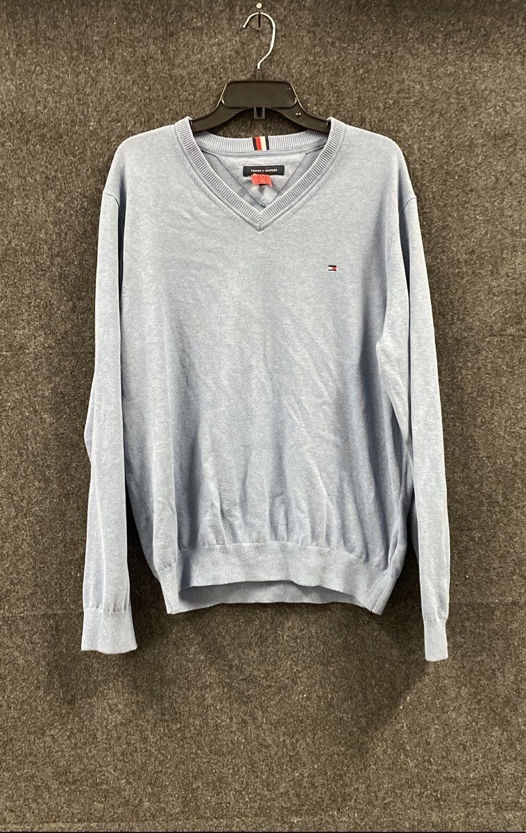 Tommy Hilfiger Men's V-Neck Sweater Light Blue 100% Cotton Knit Sz XL