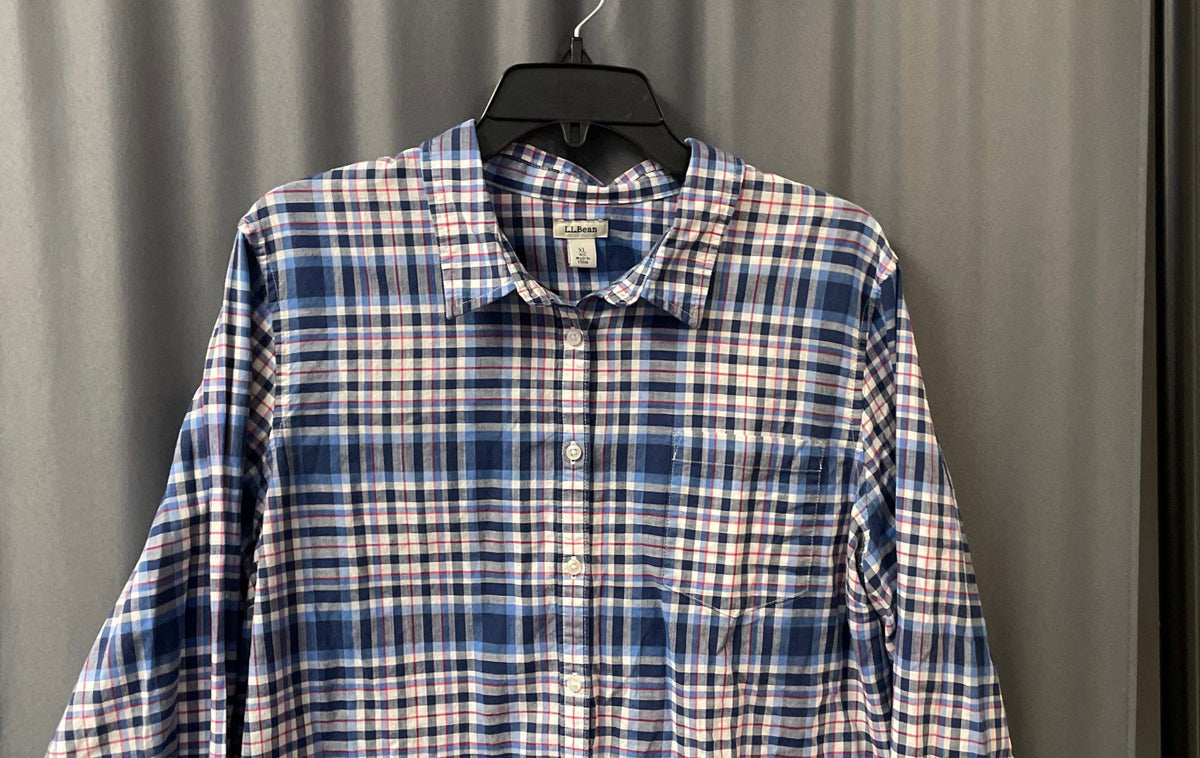 L.L. Bean Women's Long Sleeve Plaid Button Down Shirt Blue Red Sz XL