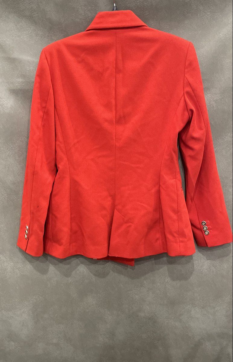 Zara Women's Red Double Breasted Blazer Crested Buttons Peak Lapel Sz M