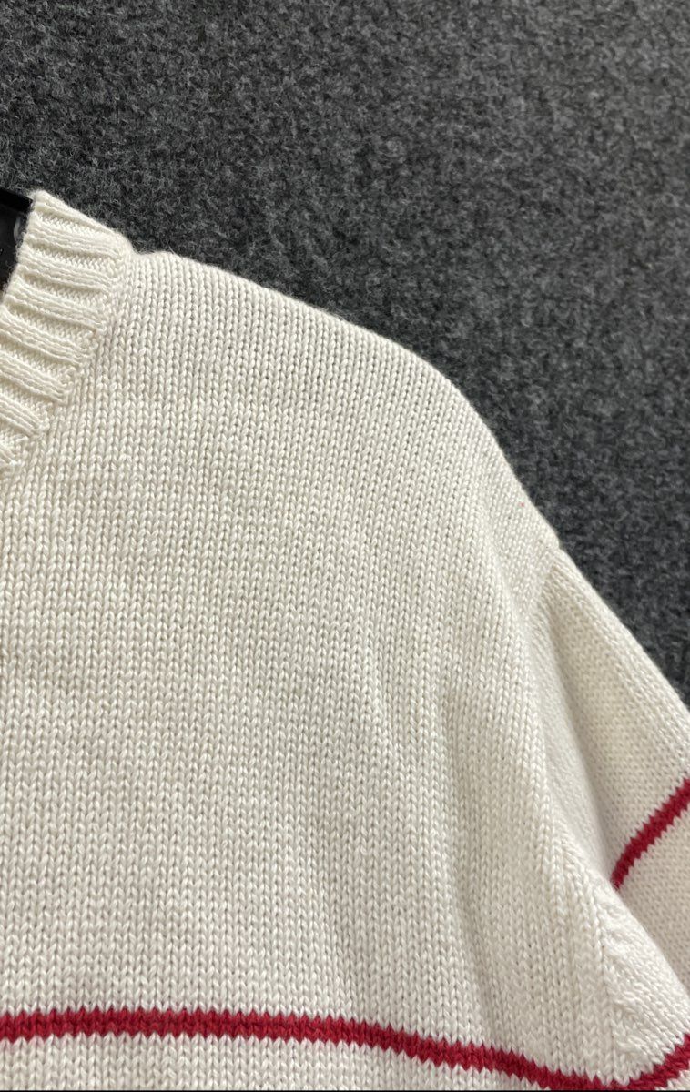 Carolyn Taylor Women's Vintage Cotton Knit Sweater Top Red Cream Striped Sz L