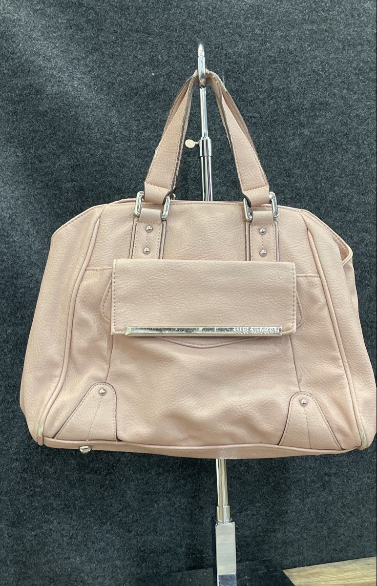 Steve Madden Pink Pebbled Leather Satchel Tote Handbag Silver Hardware