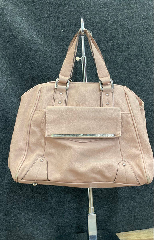 Steve Madden Pink Pebbled Leather Satchel Tote Handbag Silver Hardware