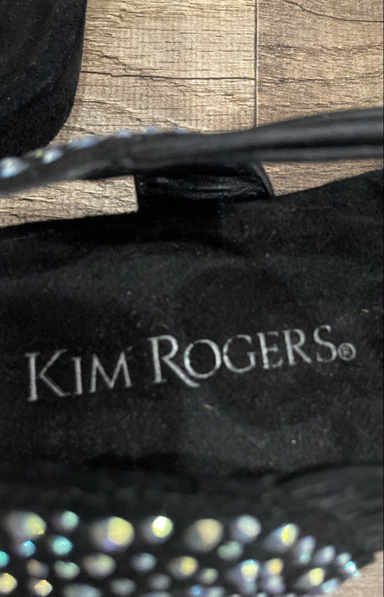 Kim Rogers Black Embellished Rhinestone Thong Slingback Sandals Size 6.5M