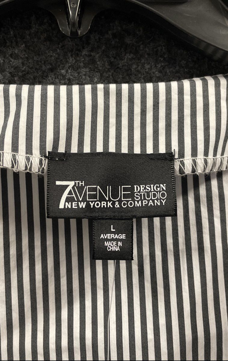 NY&C 7th Ave Women's Black Striped Wrap Blouse Tie Waist Puff Sleeve Sz L NWT