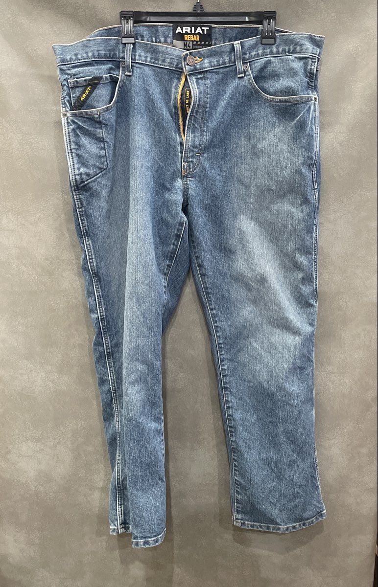 Ariat Men's Rebar M4 Low Rise Boot Cut Blue Denim Workwear Jeans