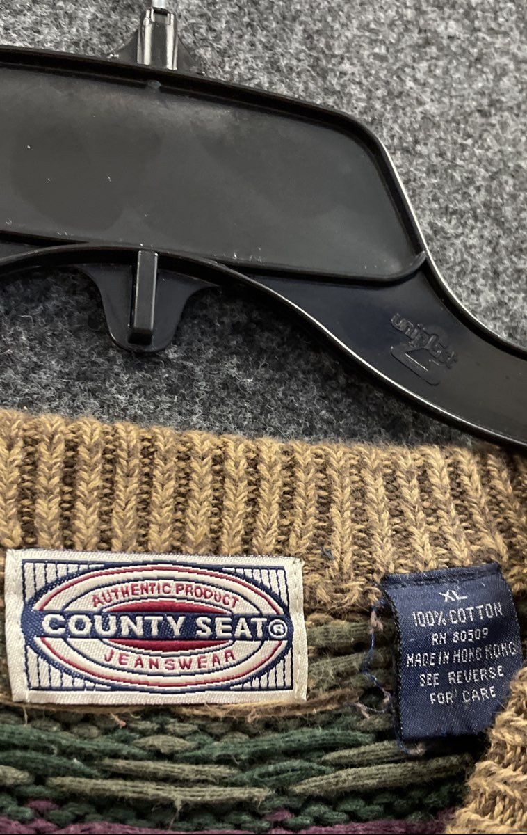 Vintage 90s County Seat Men's Brown Fair Isle Cotton Crewneck Sweater Size XL