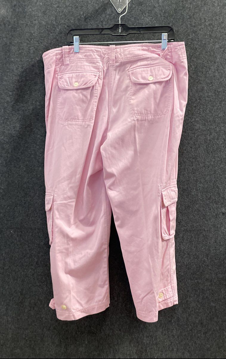 Ralph Lauren Women's Pink Cropped Cargo Capri Pants Cotton Rayon Utility Sz 16