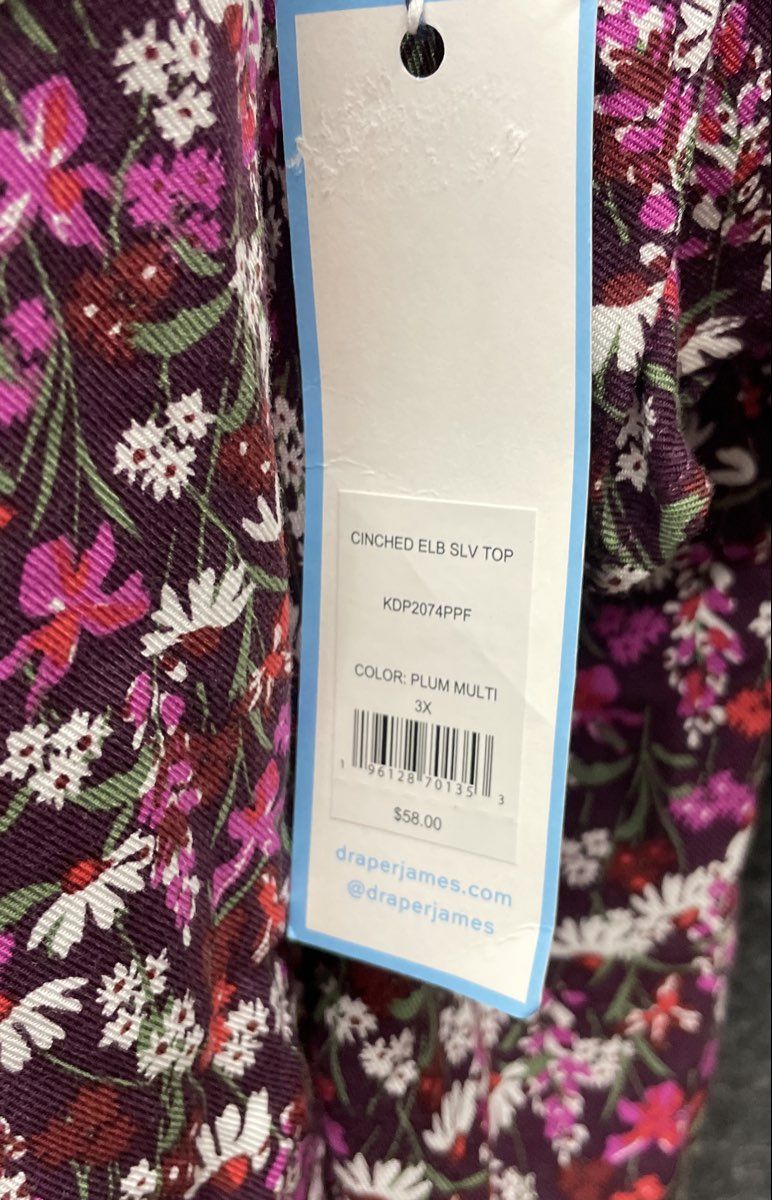 Draper James RSVP Women's Plum Multi Floral Cinched Elbow Sleeve Top NWT Sz 3X