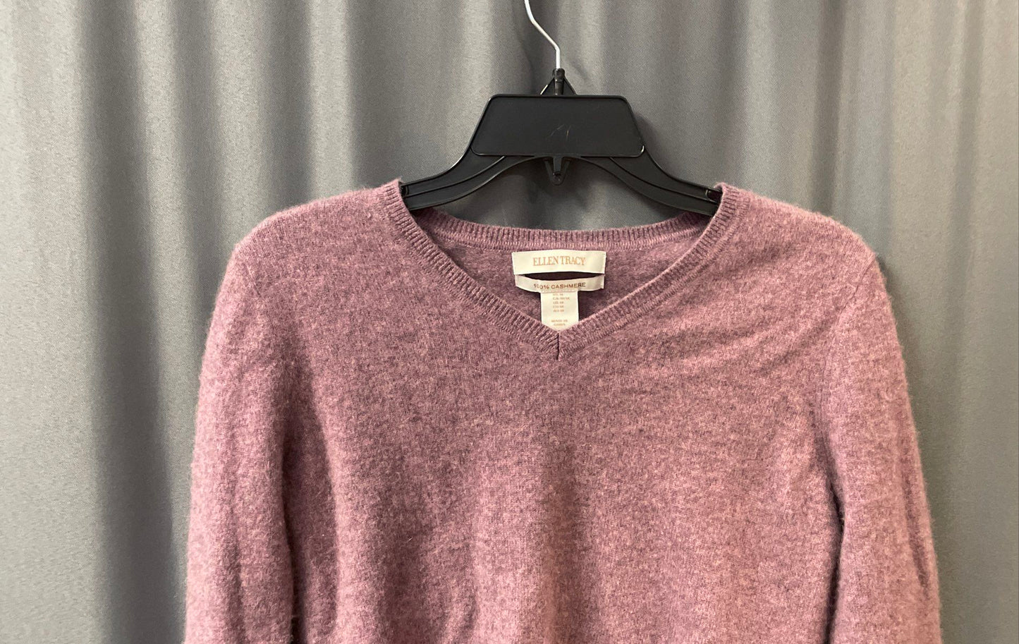 Ellen Tracy Women's Purple Heather 100% Cashmere V-Neck Sweater Sz M