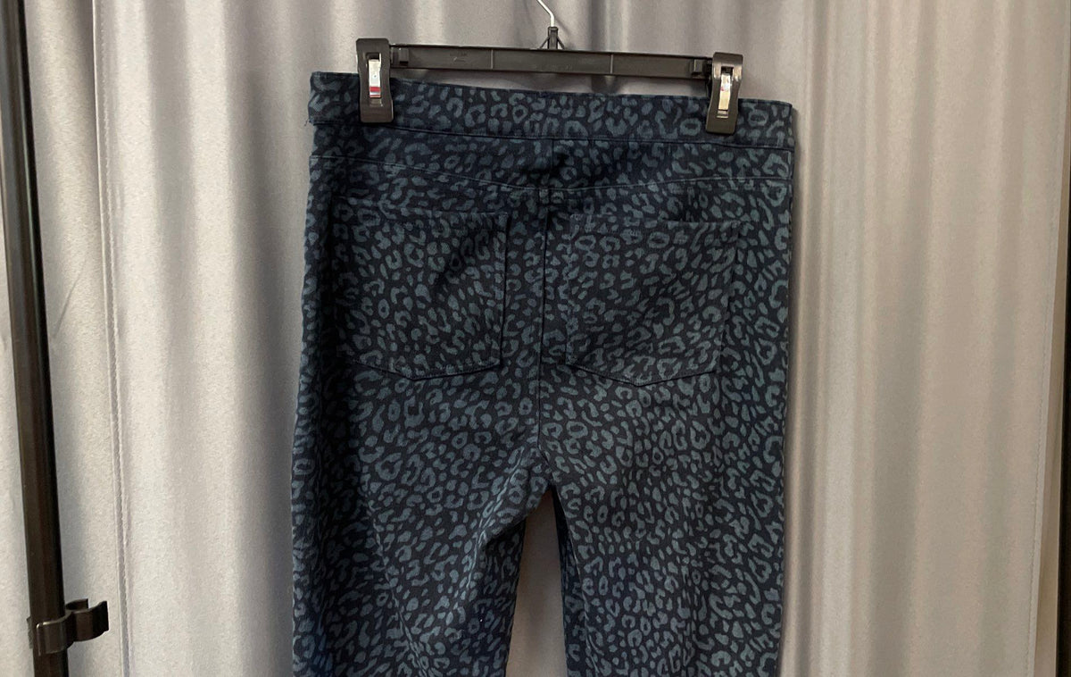 Spanx Women's Blue Black Leopard Print Ankle Skinny Jeans Sz L NWT