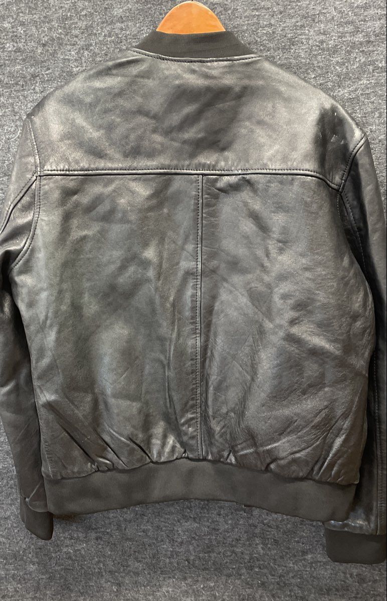 Aviatrix Men's Black Real Leather Bomber Jacket Full Zip Ribbed Trim Size XL