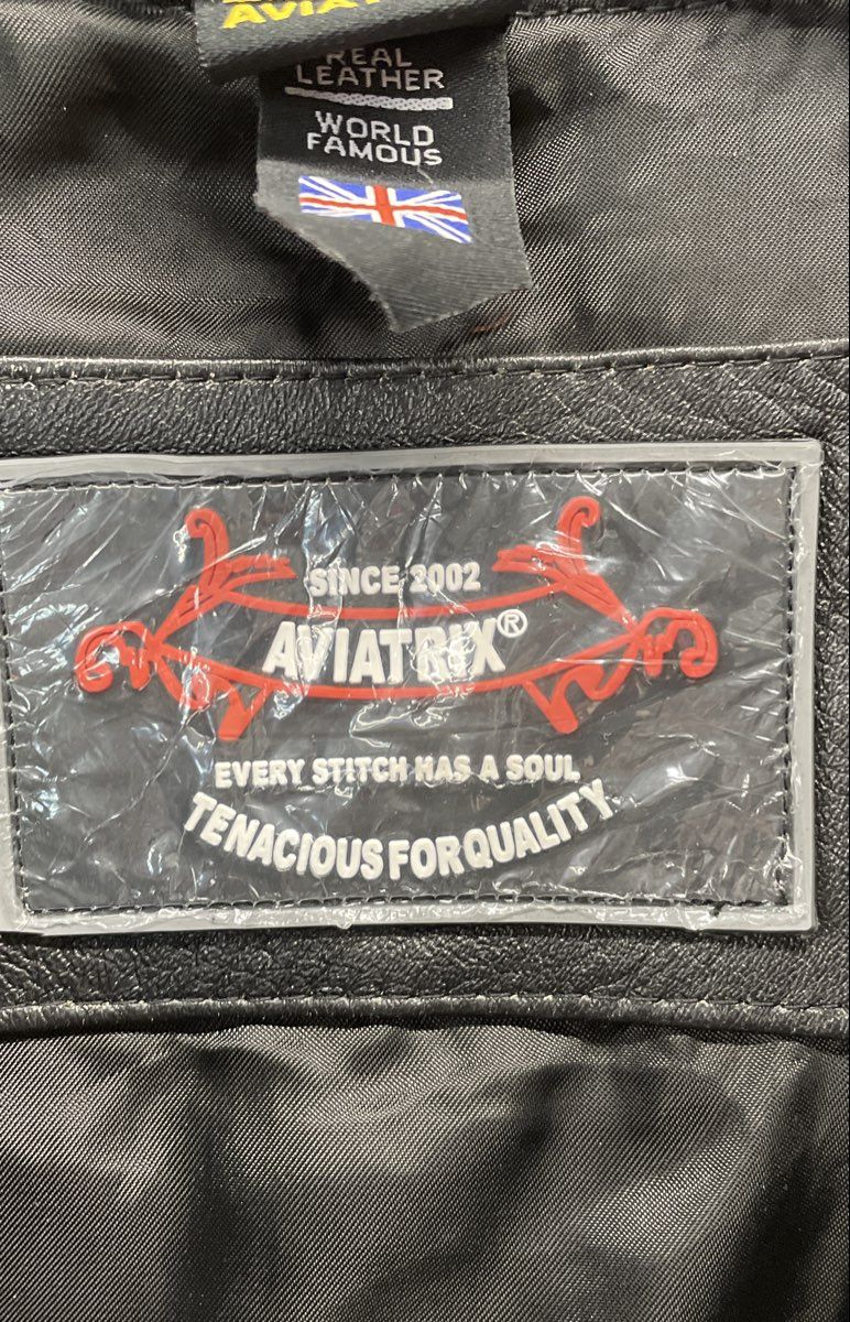 Aviatrix Men's Black Real Leather Bomber Jacket Full Zip Ribbed Trim Size XL