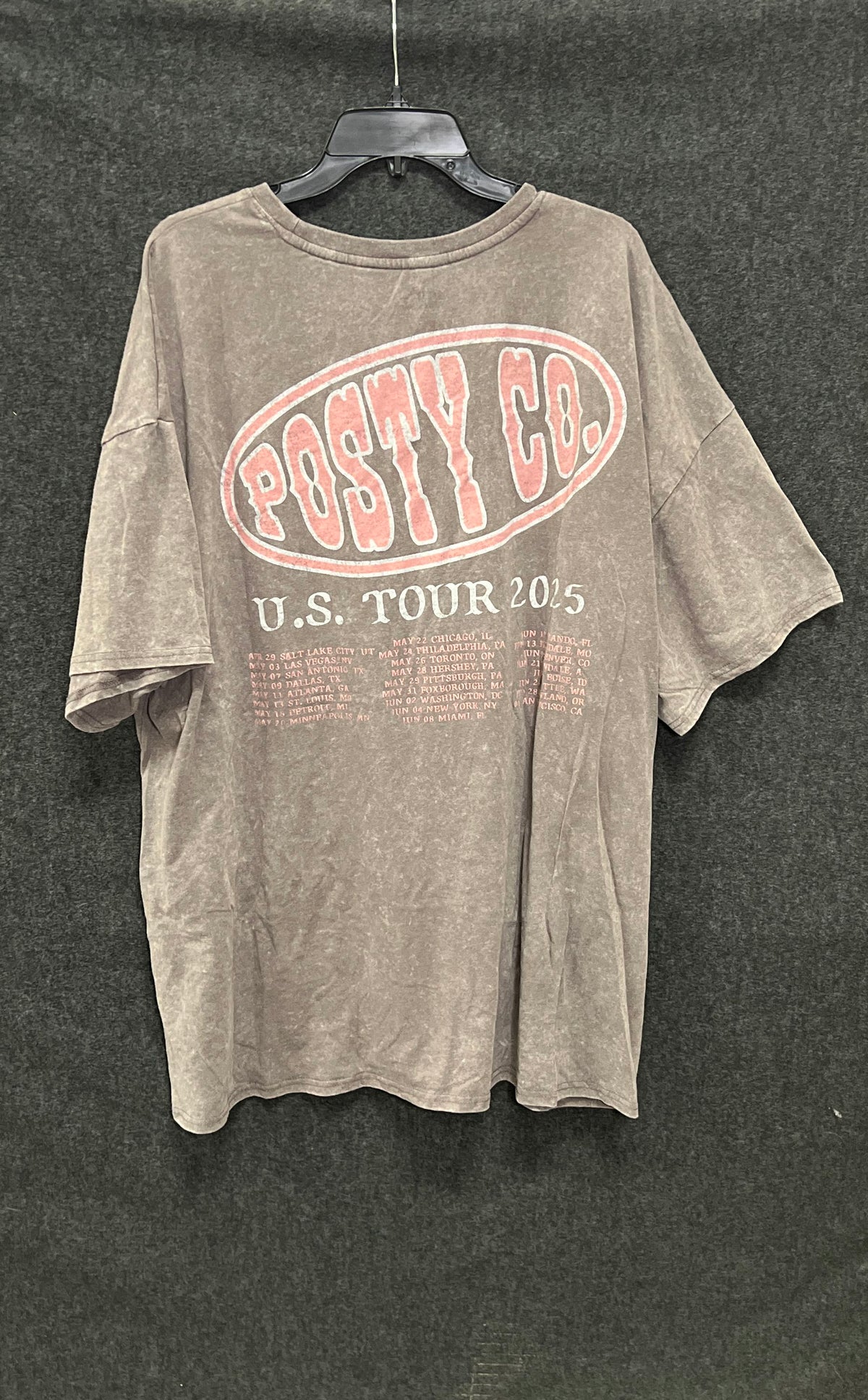 Post Malone Men's Posty Co U.S. Tour 2025 Faded Gray Graphic T-Shirt Sz 2X