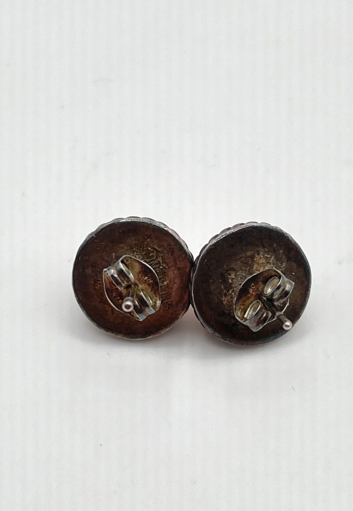 925 Sterling Silver Orange Glass Stone Stud Earrings 3.3g