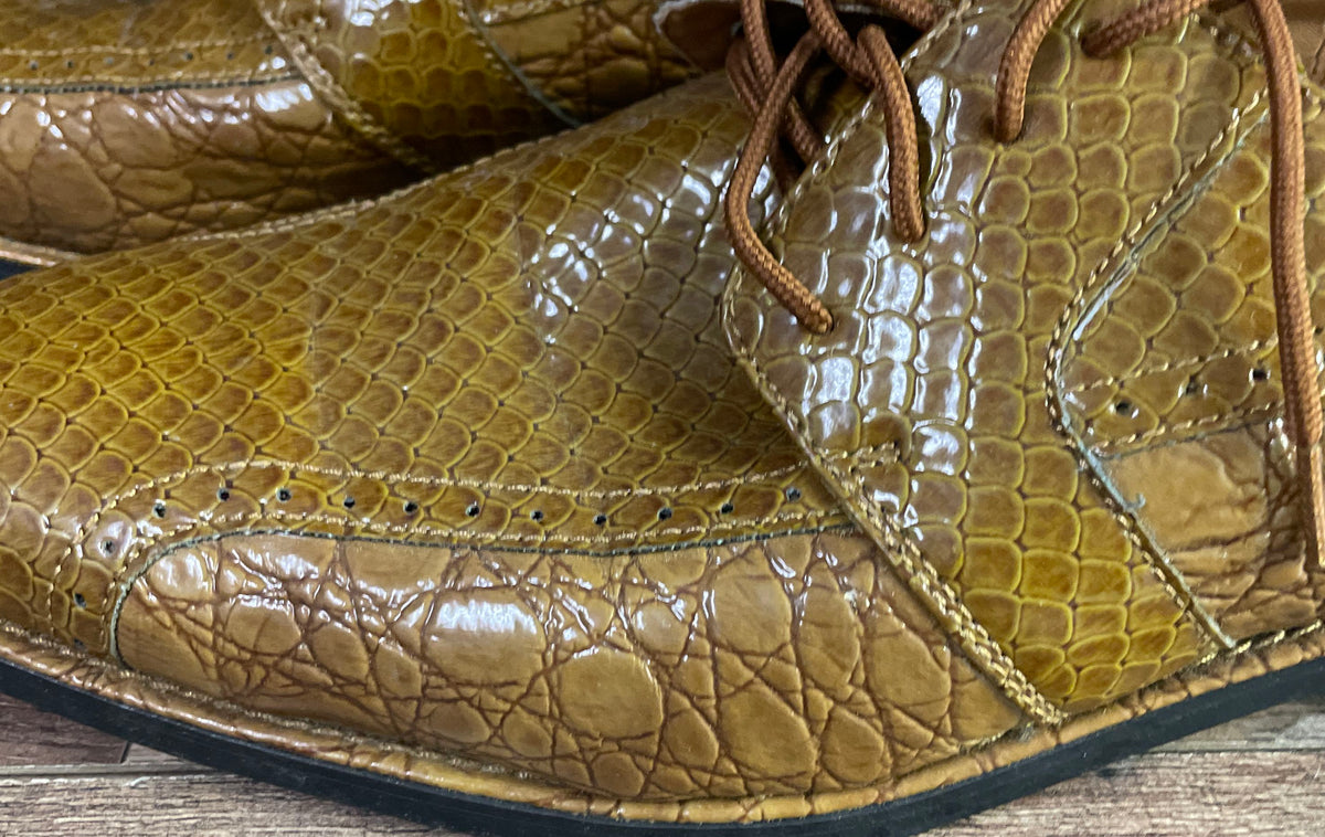 Hugo Vitelli Mustard Brown Faux Alligator Derby Shoes Size 10