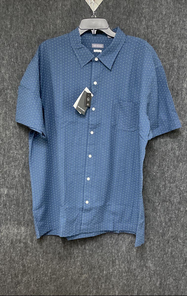 Van Heusen Men's Regular Fit Blue Polka Dot Short Sleeve Cotton Shirt NWT Sz XXL