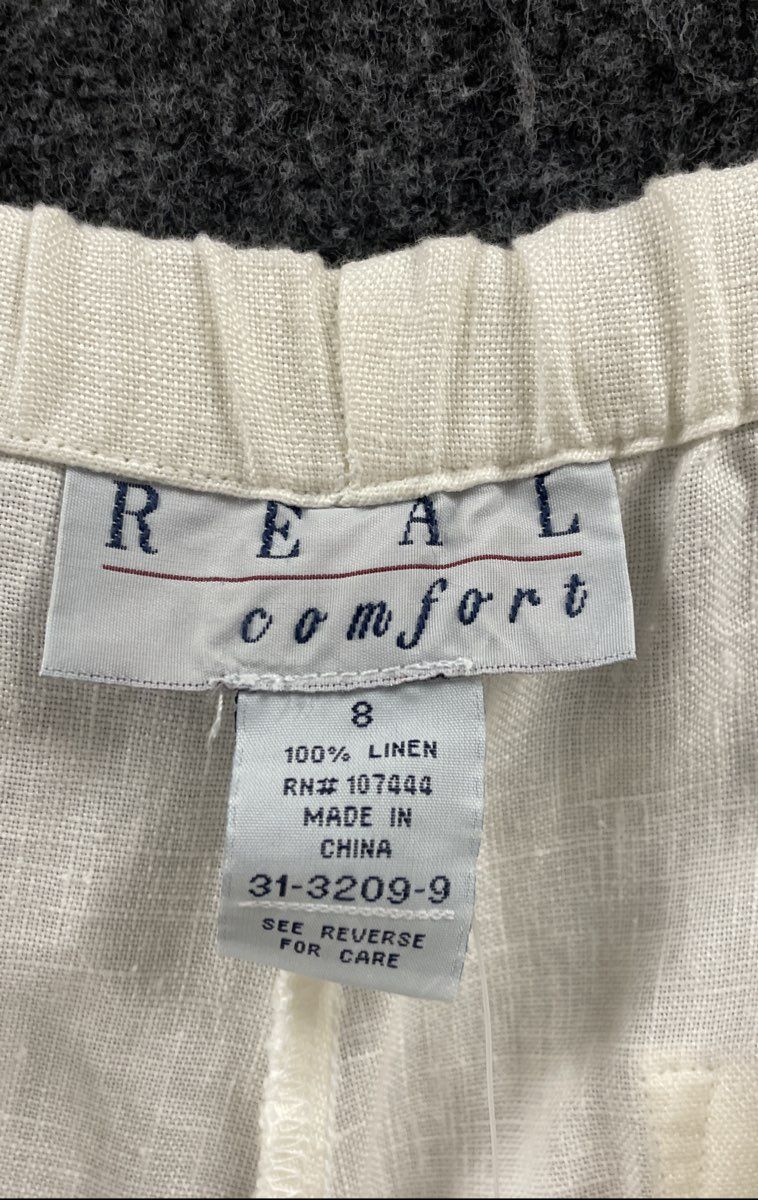 REAL comfort Women's Y2K White Linen Wide Leg Drawstring Pants Size 8