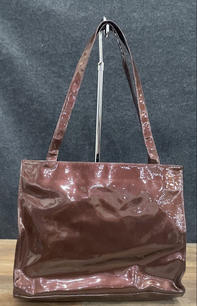 Vintage 90s Lerner New York Burgundy Patent Faux Leather Large Tote Bag