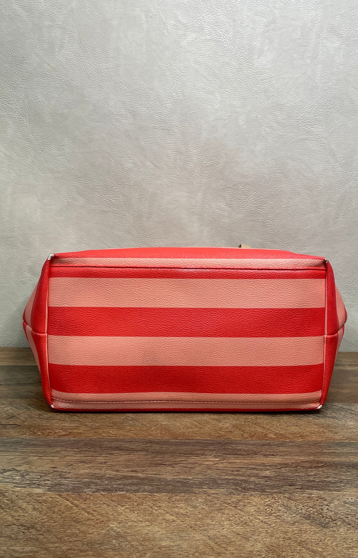 Kate Spade Red Pink Striped Pebbled Leather Tote Handbag Medium Shoulder Bag
